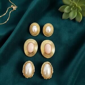 Vintage Oval Clip-On Earrings Trio Trifari & Unsigned Set